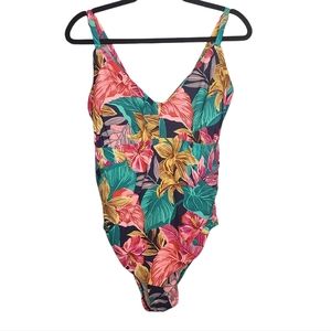Kona Sol One Piece Tropical Floral Lace Up Back Swimsuit NWOT Plus Size 24W